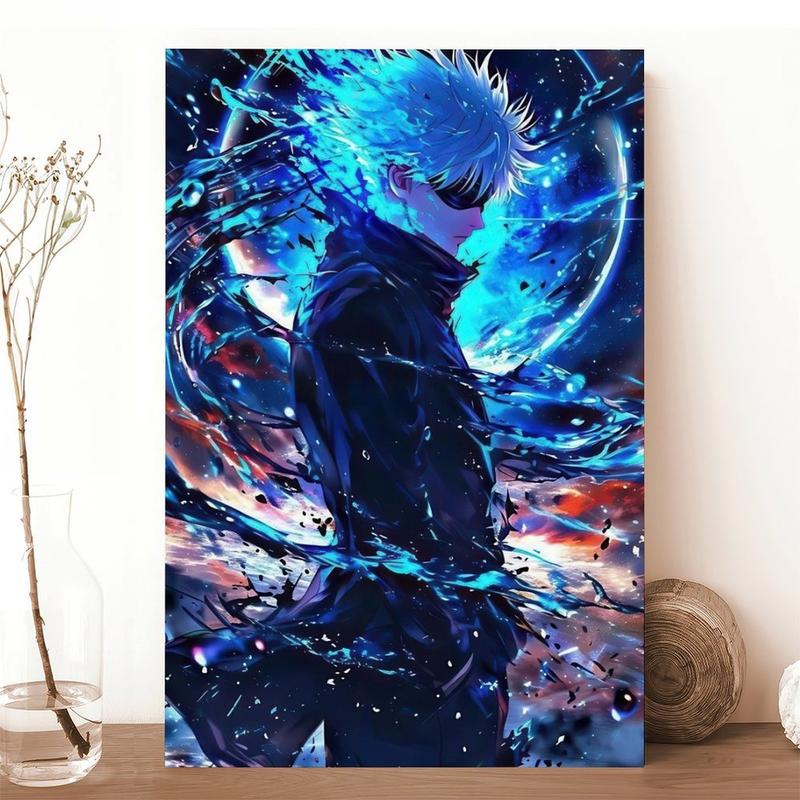 NBHYK Satoru Gojo Jujutsu Kaisen Portrait Poster Anime Canvas Print Home Decorations Artistic Black Blue Design for Room Aesthetic Wall Art Poster 08x12 12x18 16x24 20x30 24x36 inches Framed Unframed Options
