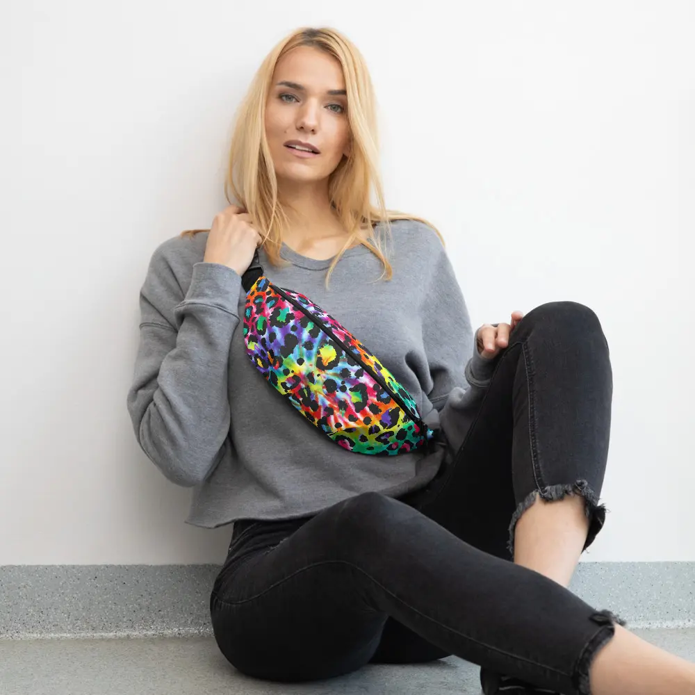 Rainbow Tie Dye Leopard Fanny Pack, Colorful Cheetah Print Belt Bag, Vibrant Animal Print Waist Bag, Crossbody Sling Bag, Trendy Festival Bag, Casual Travel Accessory, Gift for Her