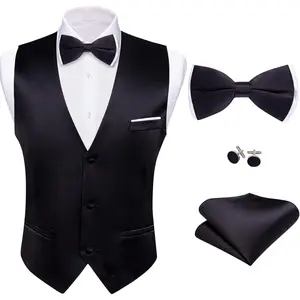 Barry.Wang Mens Suit Vest Bow Tie Set 4PCS Formal V-neck Slim Fit Casual Solid Color Waistcoat Wedding Party Tuxedo