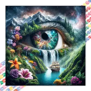 1 DIY diamond painting kit, 5D diamond art set, DIY decoration, mountain eye diamond painting kit full round diamonds, mosaic, diamond art, DIY art home decor, suitable for Christmas.