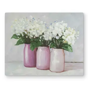 212 MAIN Aluminium Floral Print Artwork - 16x20 in. Pink Hydrangea Flowers in Vases, Artistic Minimalist Metal Wall Art, Green Living Room Nature Home Decoration