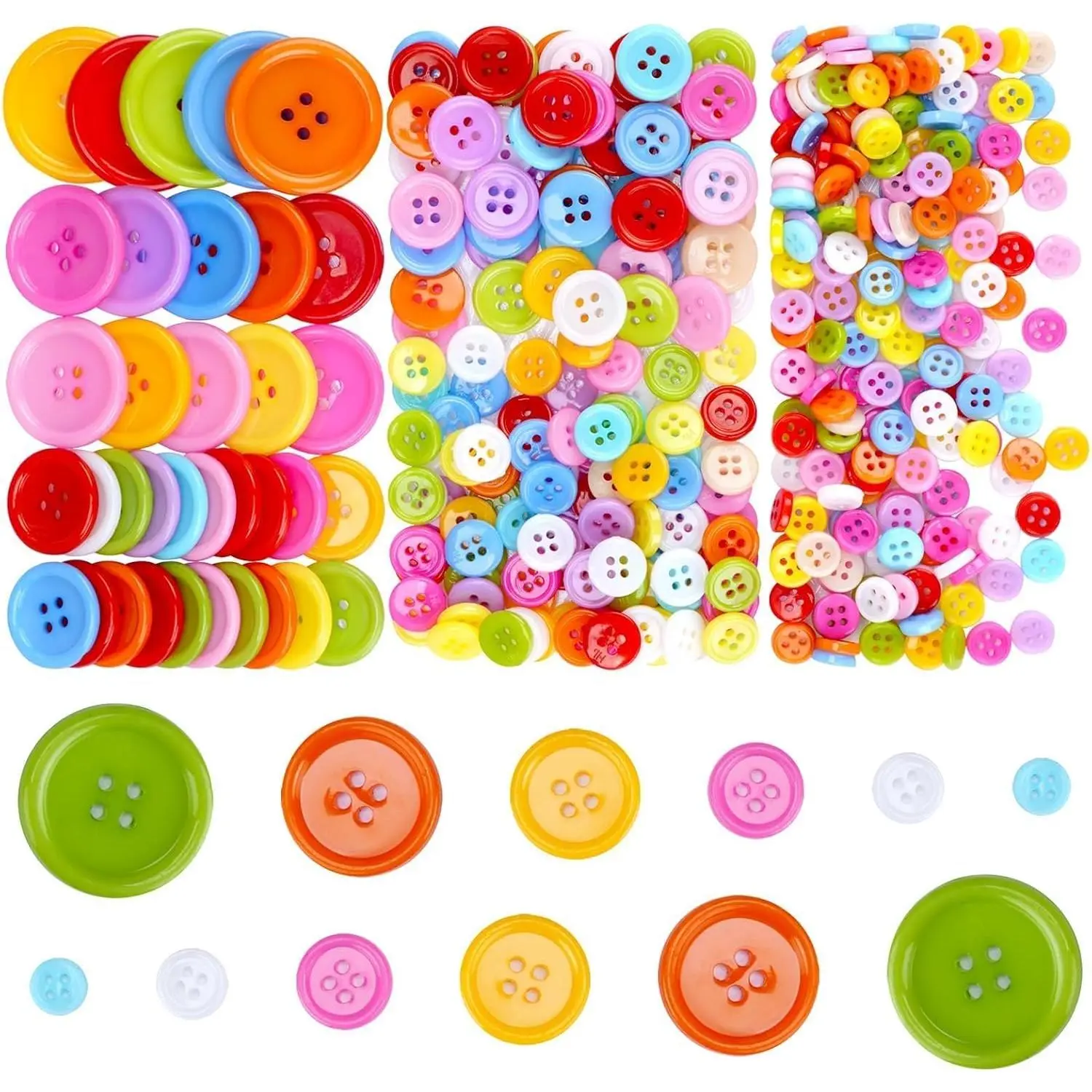 600 count Assorted Round Buttons for Crafts 6 Size Colorful Buttons Bulk 4 Holes for Sewing Clothes Manual Button Painting DIY  Ornament