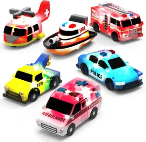 Emergency Cars Light Up Bath Toys, 6 Pack | Water-Activated Light Up Toys Flash & Change Color | Soft, Squeezable Baby & Toddler Bath Toys | Sensory Toys with Bath Lights for Kids Bath
