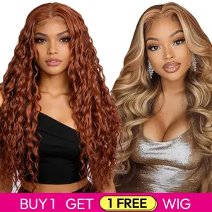 Buy 1 Get 1 Free Blended Human Hair Lace Front Wig | 180% Density, Transparent Lace – Hurry! #350 Ocean Wave Wigs & #P4/27 Body Wave Hair Wig