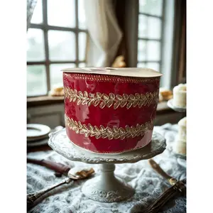 4" Velvet Ribbon with Gold Laurel Leaf Pattern – 4" x 10 Yards