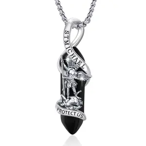 925 Sterling Silver Saint Michael Necklace Archangel Michael Pendant Healing Crystal Amulet Protection Catholic Jewelry for Men Women TikTokShopBlackFriday