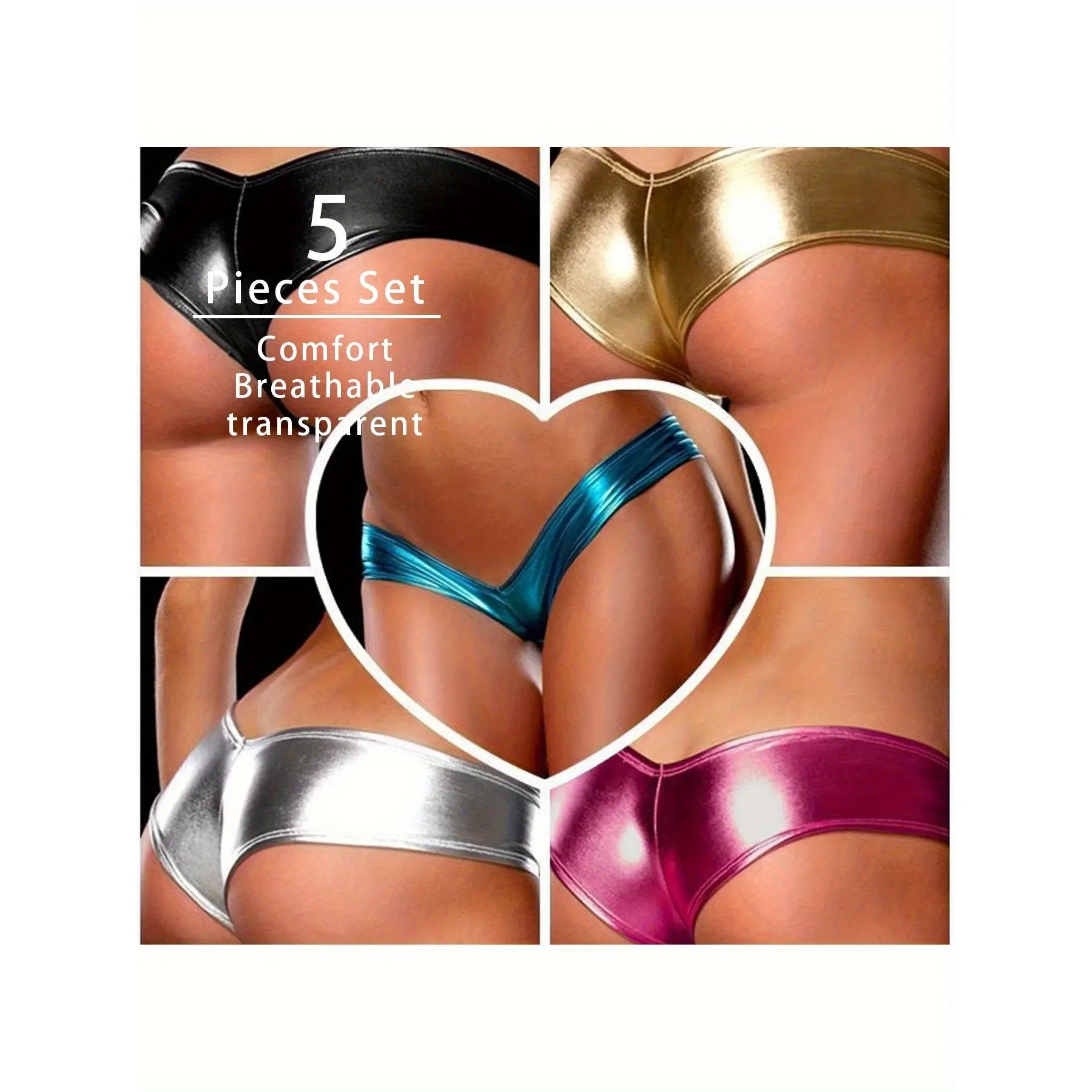 5PCS women leather low-rise hipster underwear fashionable waist-defining comfort fit panties Basic Lingerie