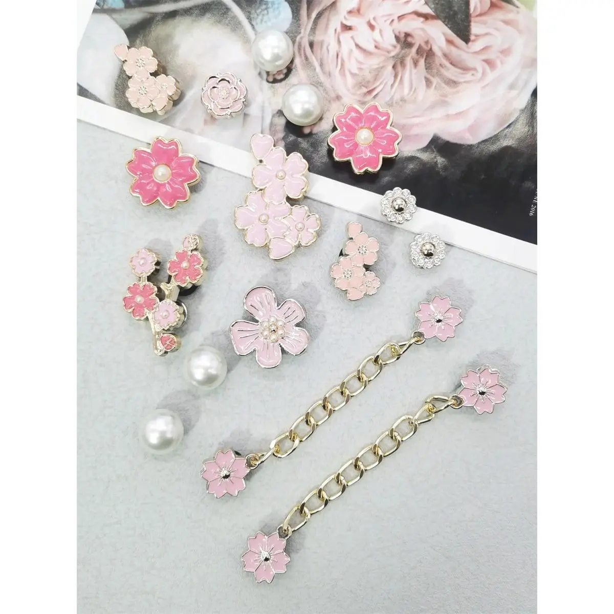 16pcs Cute Multicolor Shoe Charms Set with Cherry Blossoms, Faux Pearls, and Flower Chains, Waterproof Decorations for Clogs and Sneakers, Shoe Charms For Sneakers