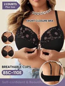 2-Pack Women's Full Coverage Print Bras, Plus Size Comfortable Thin Cups, Breathable Lingerie for Spring & Fall, Medium Support Underwire Buckle