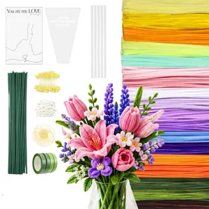 Thick Pipe Cleaners Craft Kit, Bulk Multicolor Chenille Stems with Floral Wires, Gardening Tape, Stamens & Ribbon – Art Supplies for DIY Jewelry Making, Home Decorations, Valentine's Day, Mother's Day