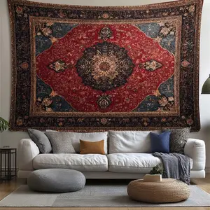 One Bohemian-style wall art piece, featuring a delicate retro-style red and black large-patterned floral mandala tapestry, is perfect for decorating the living room or bedroom. funny tapestry durable man