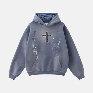 Inflation Unisex Loose Fit Hoodie with Cross & Graffiti Print - 2026 New Streetwear Fashion Top