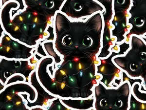 Cat Tangled in Christmas Lights Sticker, Cat Sticker