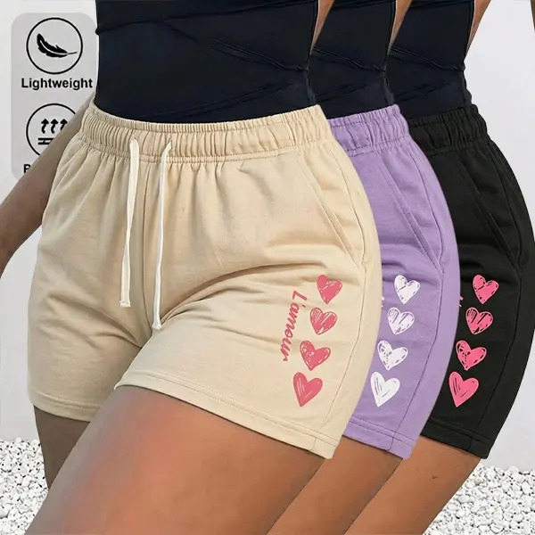 3-Pack Women’s Casual Shorts | Solid Color with Heart Pattern | Elastic Waist Design | Elegant & Refined | Spring/Summer Casual Wear