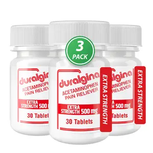 DURALGINA Extra Strength 500 mg Acetaminophen Tablets - Tablet Pain Relief, Fast-Acting, Gentle on Stomach, Fever Reducer for Headache, Muscle Aches, Safe for Adults & Teens 12+, 30-Count, 3-Pack