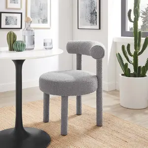 Modway Toulouse Boucle Fabric Dining Chair in Light Gray