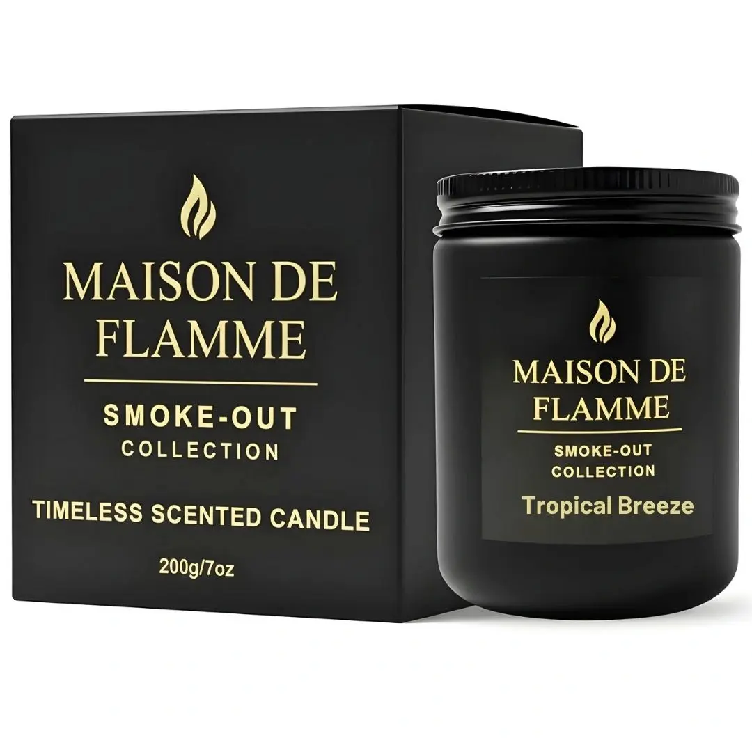Maison De Flamme Smoke-Out Candle – Tropical Breeze | Odor-Eliminating Scented Candle (Black Jar, 200g/7oz)