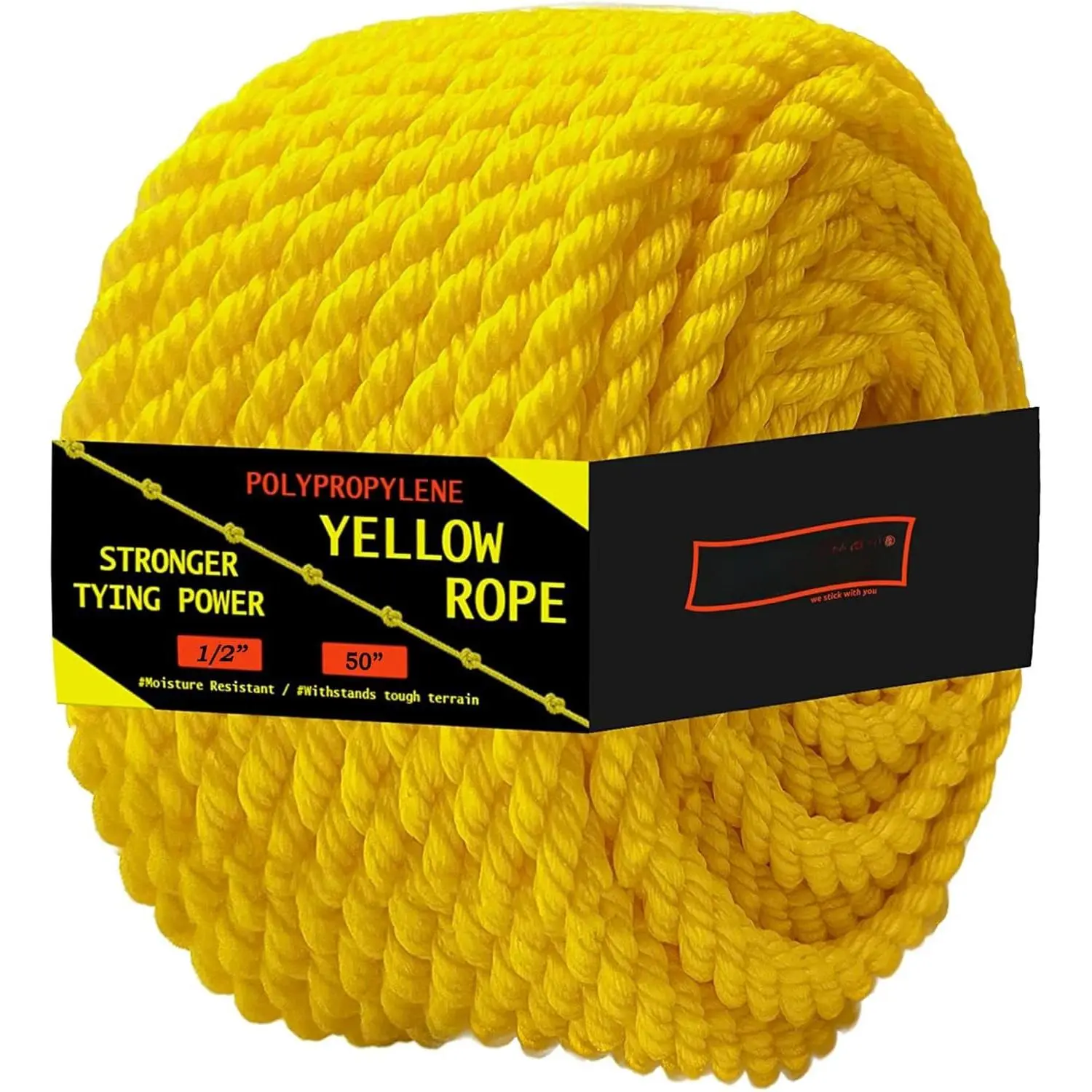 Polypropylene Rope 50Ft - 1/2 Inch Twisted Nautical Rope - Oil Resistant Yellow Heavy Duty Rope Ideal for , Dock - Increased Friction and Heat Resistance - High Tensile Strength Marine Rope