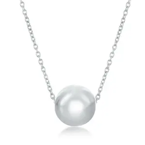 Sterling Silver 10MM Bead Necklace - Rhodium Plated