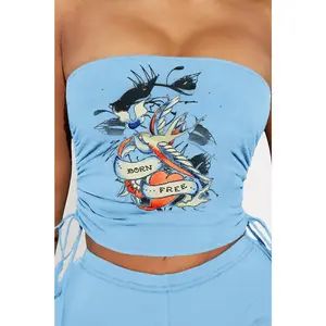 Women's summer sexy strapless crop top and short skirt set with printed pattern 2025 Casual Clothes