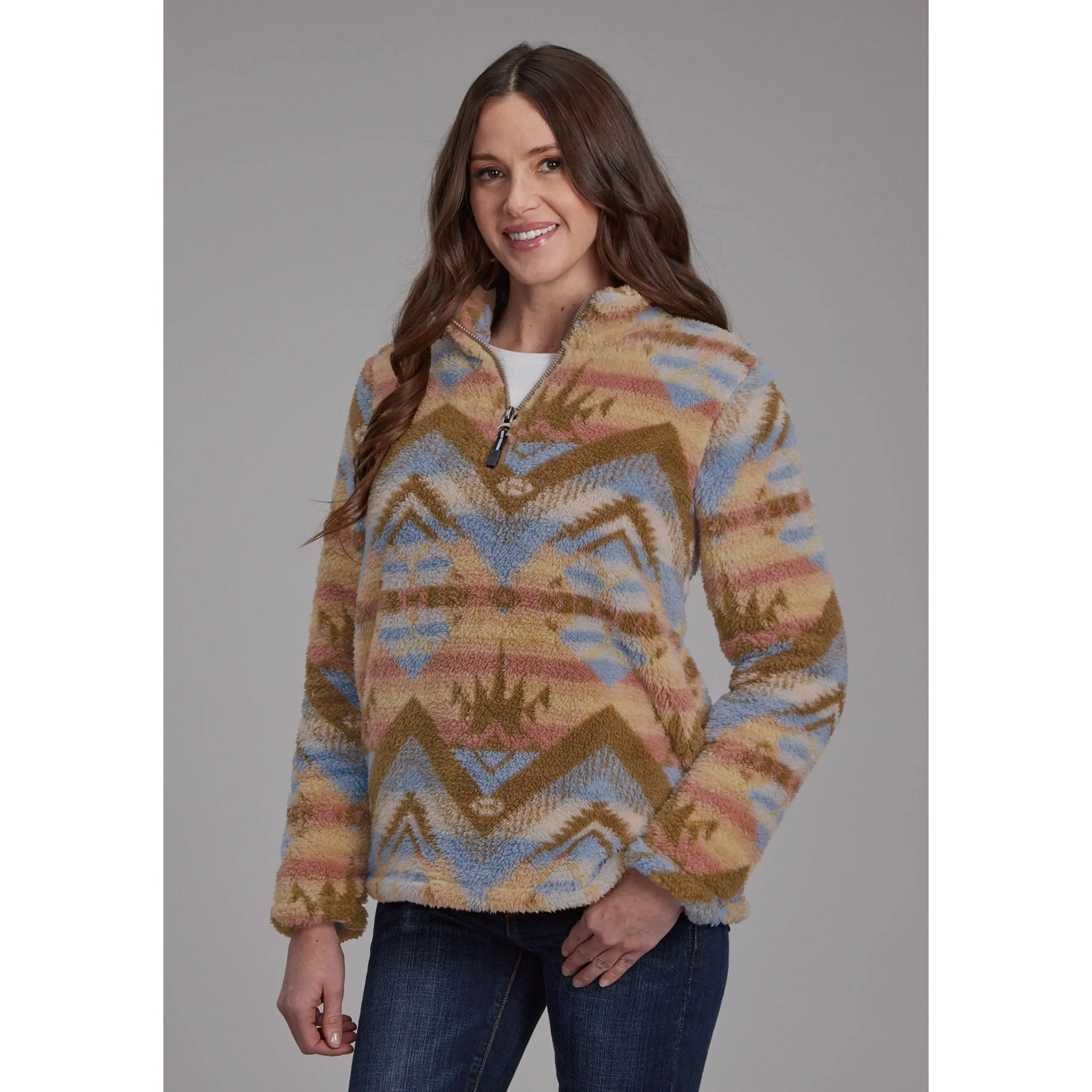 Womens Brown Aztec Print Zipper Jacket