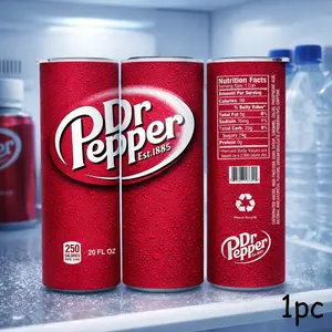 Siphalo 1pc 20oz Soda Can Style Skinny Tumbler, Red Fizzy Drink Print Insulated Stainless Steel Cup with Lid & Straw, Retro Beverage Design Travel Mug for Work, School, Gifts, Stainless Steel Drinkware