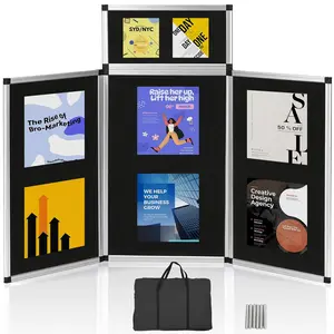 3+1 Panel Trade Show Presentation Board, 70.8" x 35.4" Portable Panel Display, Folding 3 Panel Exhibition Boards Double Sided Tabletop Display Black Hook & Loop-Receptive Fabric with Bag