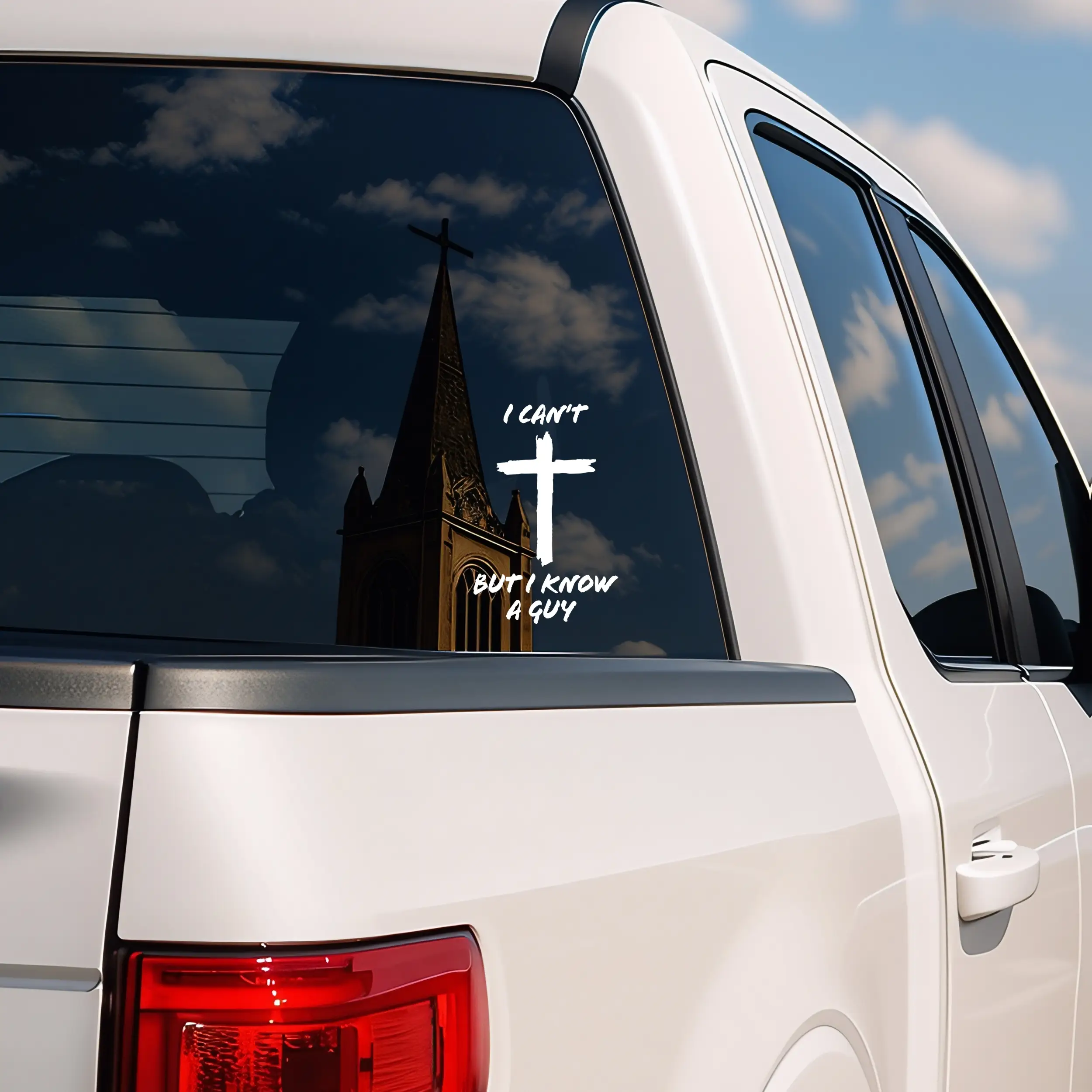 "I Can't But I Know A Guy" - Christian Car Decal Sticker - Premium Vinyl - 6x4 Inches - Vehicle Exterior Decoration - Made in USA