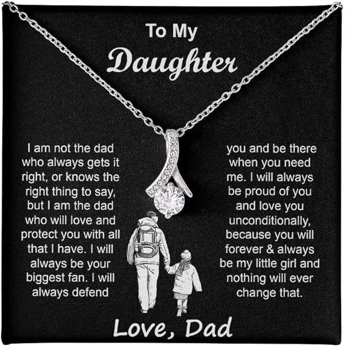 To My Badass Daughter Necklace - Birthday Gifts for Daughter from Dad, Mom - Perfect Graduation, Christmas Gift, Birthday Christmas Jewelry Gifts Necklace Message Card Set Gift Give Necklace + Gift Box + Card Set