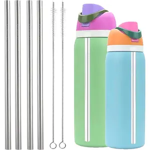 Stainless Steel Straw Set Compatible with  24 oz 32 oz Water Bottle, 4 count Replacement Metal Straws With 2 Straw Cleaner