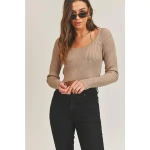 MABLE Long Sleeve Crop Sweater Top and Inner Bra Set Basic Minimalist Womenswear