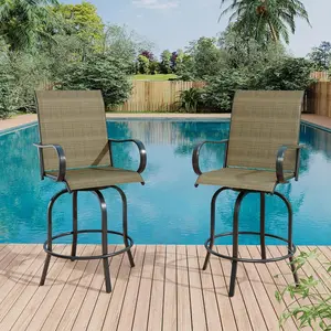Outdoor Swivel Bar Stools, Bar Height, High Back, Armrests, Textilene, Set of 2