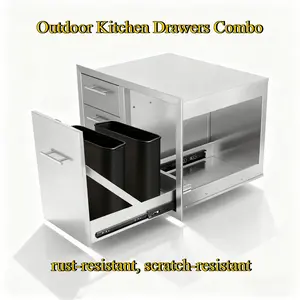 Cxforste Outdoor Kitchen Drawers Combo Stainless Steel Flush Mount Outdoor Kitchen Cabinets Triple Drawer and Trash Drawer Combo for Outdoor Kitchens & BBQ Islands 28.6" W x 22.6" H x 21.5" D