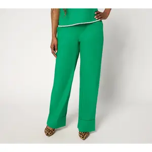 by Stacy London Petite Stretch Cotton Wide Leg Pant with Tall Cuff