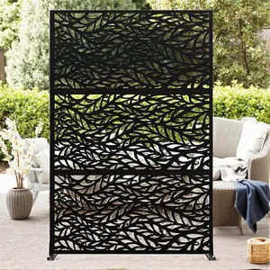 GARVEE Metal Privacy Screen 72" H x 47" W, Outdoor Privacy Screens and Panels, Freestanding Decorative Fence for Patio Lawn Garden Deck Balcony, 3-Panel Outdoor Divider with Stand