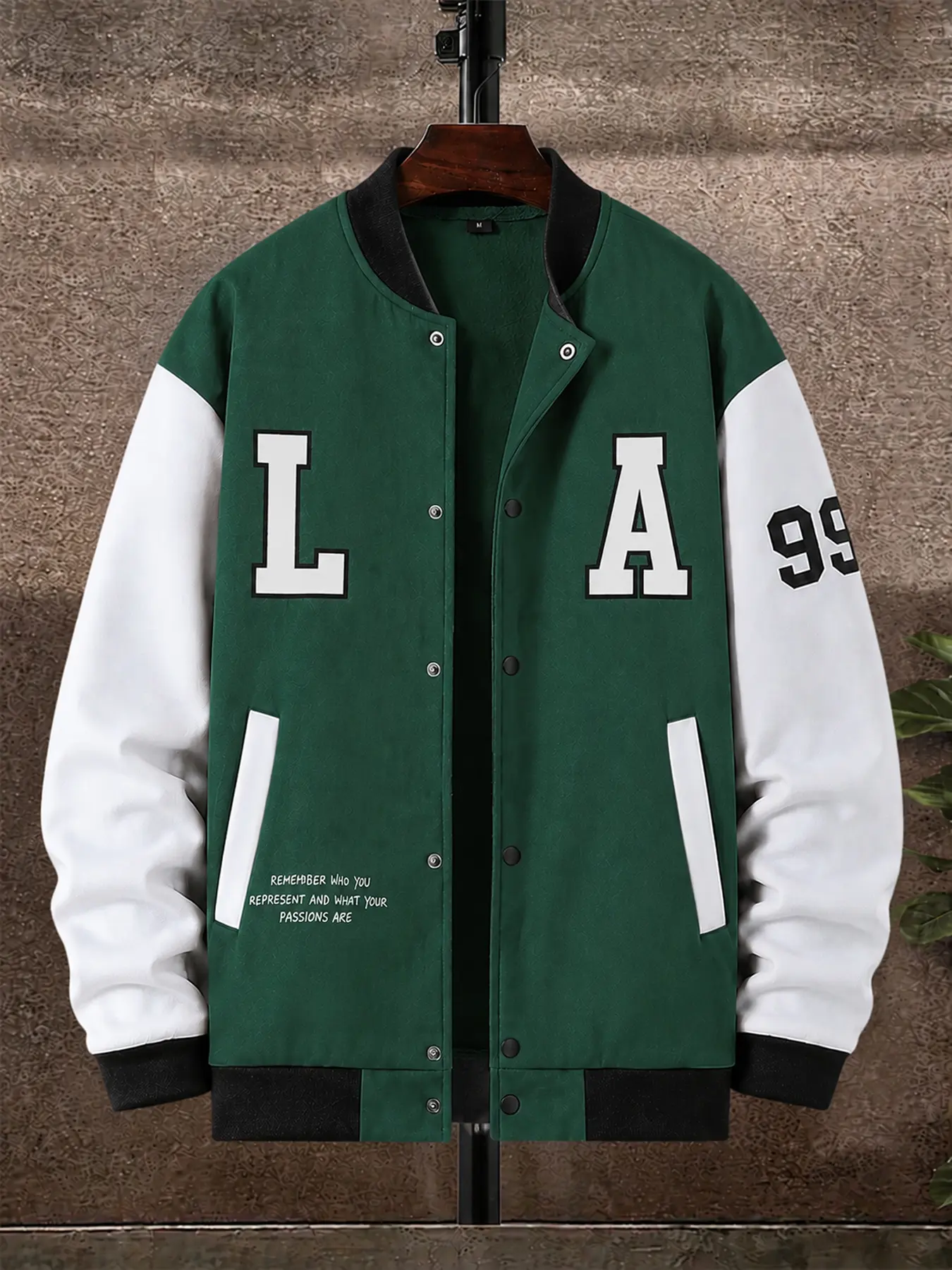 Men's Back-to-School Season School Team Letterman Jacket  Snap-button closure, contrasting sleeves, number print, ribbed cuffs and hem, casual sports jacket