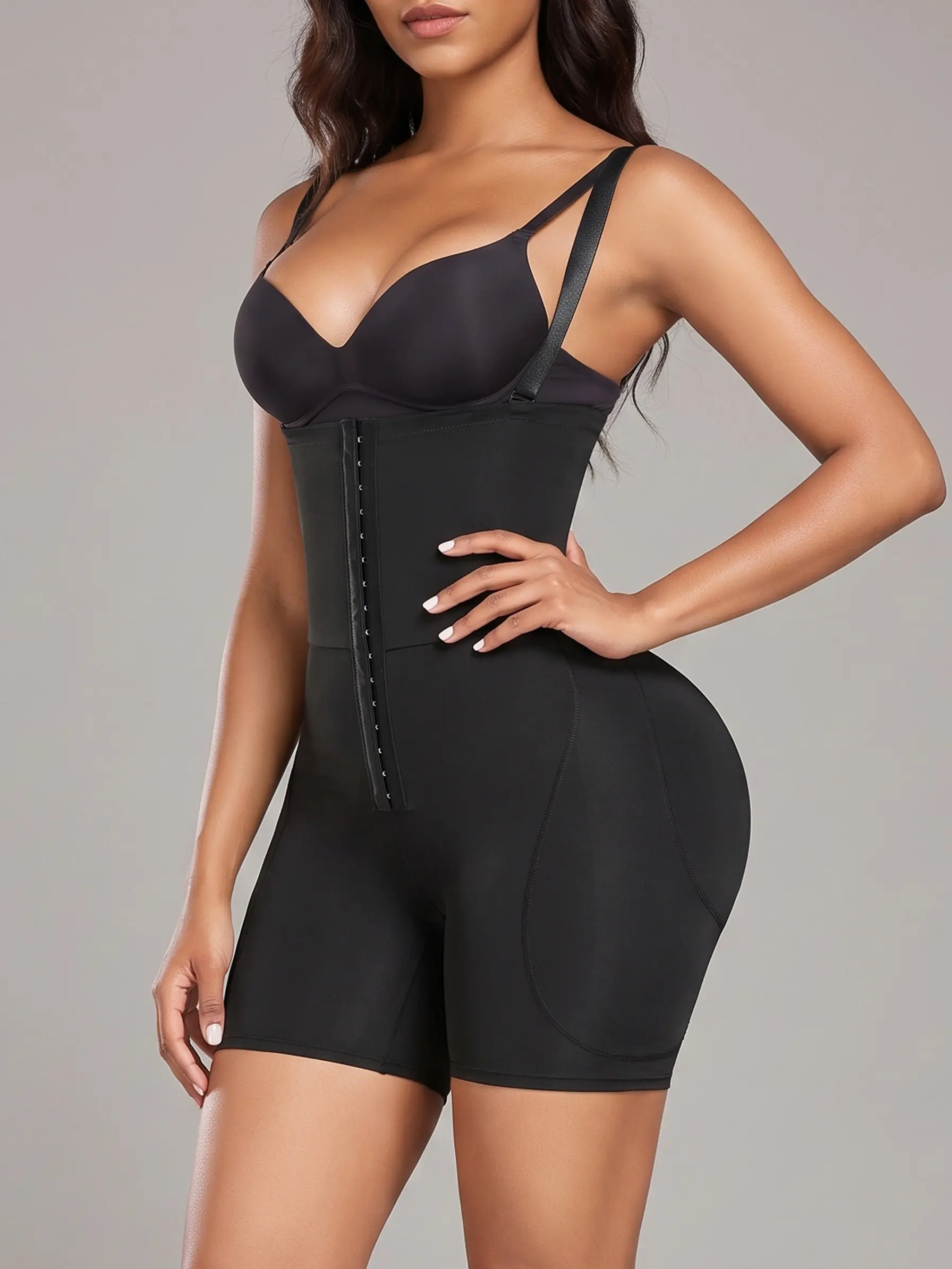 LUMIGIRL Women's BBL Padded Seamless High-Waisted Shapewear Bodysuit - 4 Removable Pads, Tummy Control, Butt Lifting, Hook-and-Closure Compression Fajas