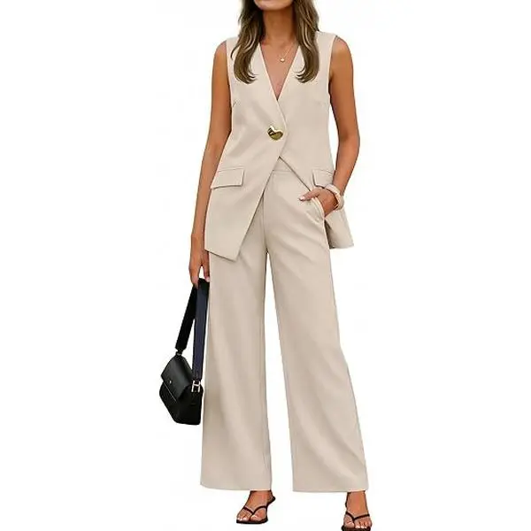 ZESICA Women's 2026 Summer 2 Piece Sets Sleeveless Blazer Vest and Wide Leg Pants Suits Business Casual Outfits ZESICA Women's 2026 Summer 2 Piece Sets Sleeveless Blazer Vest and Wide Leg Pants Suits Business Casual Outfits