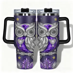 1pc Tumbler Stainless Steel Water Bottle Crystal Owl Designs, Leakproof Large Capacity (40oz/30oz/22oz/20oz/14oz), Needed for Gym, Hiking, Travel Ideal Birthday Christmas Gift Vacuum Insulated Tumbler