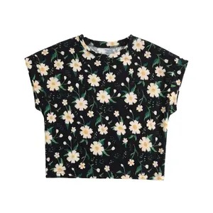 TANKANEO Women's Short-Sleeve Polyester Crew Neck Cropped T-Shirt - Summer Rolled Dolman Sleeve Casual Solid Basic Top