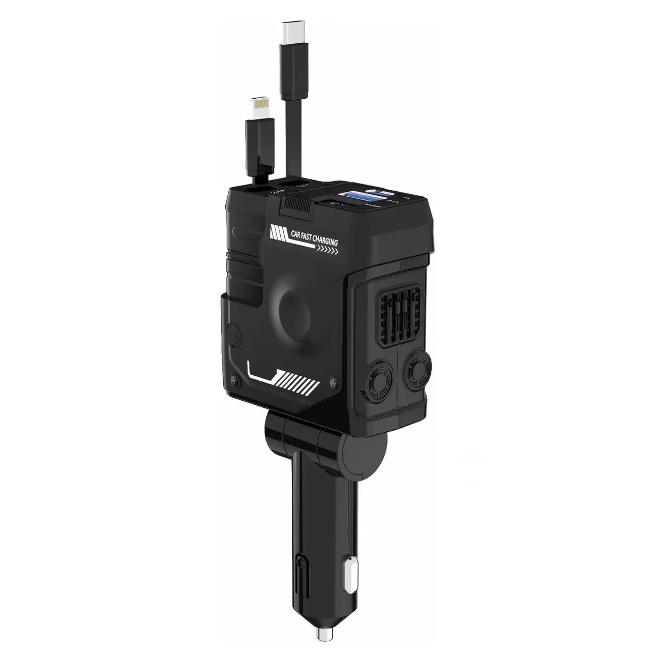 12W Retractable Car Charger - Cigar Lighter Socket 4-Port USB Adapter with Quick Charge, Compatible with iPhone 16, USB-A, Type-C Devices, Trucks