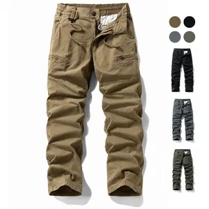 Men’s multi-pocket cargo pants — straight-leg long trousers for outdoor hiking and casual wear