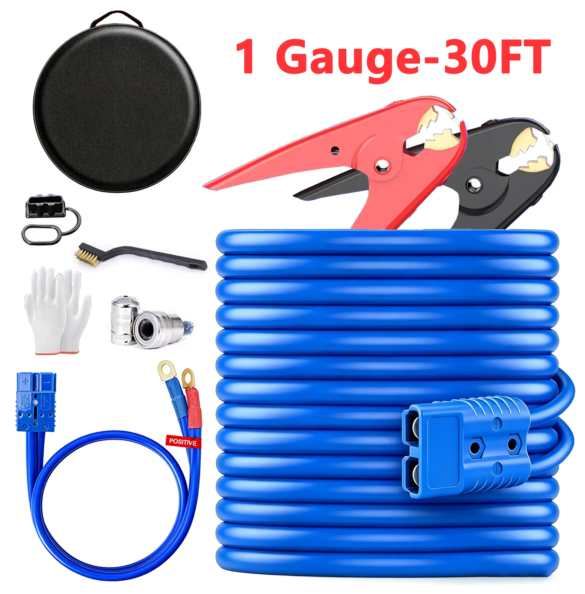 Heavy Duty Automotive Jumper Cables - 1 Gauge, 30 ft, 800A, Quick Connect Booster Cables, with Carry Bag