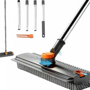 Floor Scrub Brush with Long Handle, cleaning brush,3 in 1 Scrape and Heavy-Duty Stiff Bristle Scrubber Brush for Cleaning Shower Bathroom, Patio, Garage, Kitchen, Wall and Deck