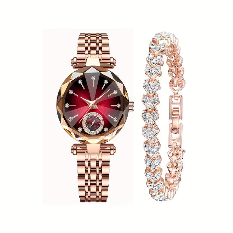 Women's Elegant Luxury Quartz Watch with Diamond-Cut Crystal Rhinestone Face & Ultra-Thin Stainless Steel Band Christmas Gift for Sister