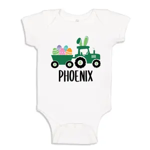 Personalized Easter Baby Boy One Piece or T-Shirt with Name for Easter Egg Hunt Tractor, Eggscavator Shirt, Tractor Themed Easter Shirt