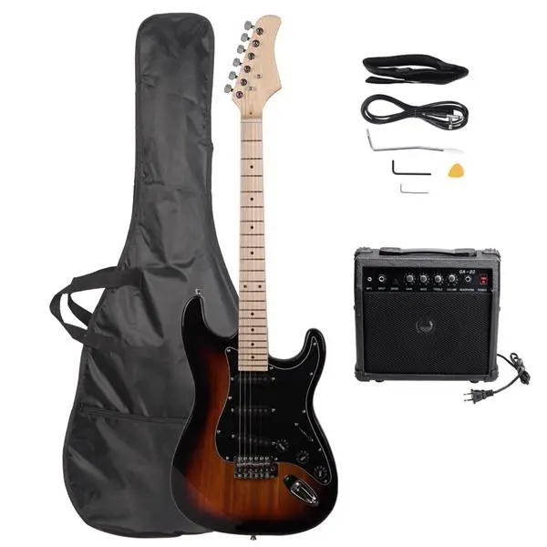 Beginner-Friendly All-In-1 Classic Sunset Electric Guitar Kit - Basswood Body, 1.656 in. (42 mm), 100x33x6 cm, Guitar Amplifier, Shoulder Strap, Ideal for New Players, Gift for Friends