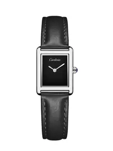 Square Silver&Black Dial Luxury Women's Watch, Black Leather Strap&Sapphire Crown&Minimalist Retro Elegance, a Perfect Gift for Her, Vintage Quartz Watch