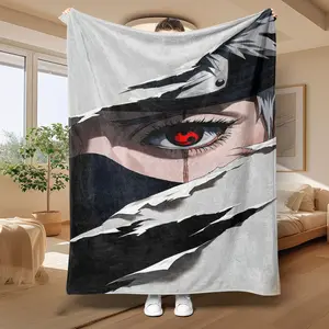 Anime Style Blanket with Kakashi Sharingan Pattern, High-Quality Material, Comfortable and Warm, Home Decor, All Seasons Use, Anime Fan Gift, Soft Cozy Blanket
