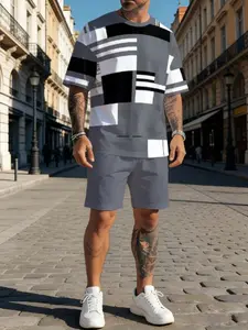 Summer Men's Outdoor Quick-Dry Short Sleeve T-Shirt + Shorts Set, 3D Print Vintage Style, Casual Streetwear for Daily Wear